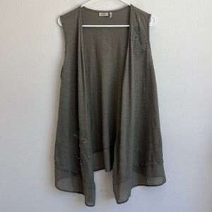 LOGO by Lori Goldstein Cotton Beaded Sleeveless Vest Cardigan